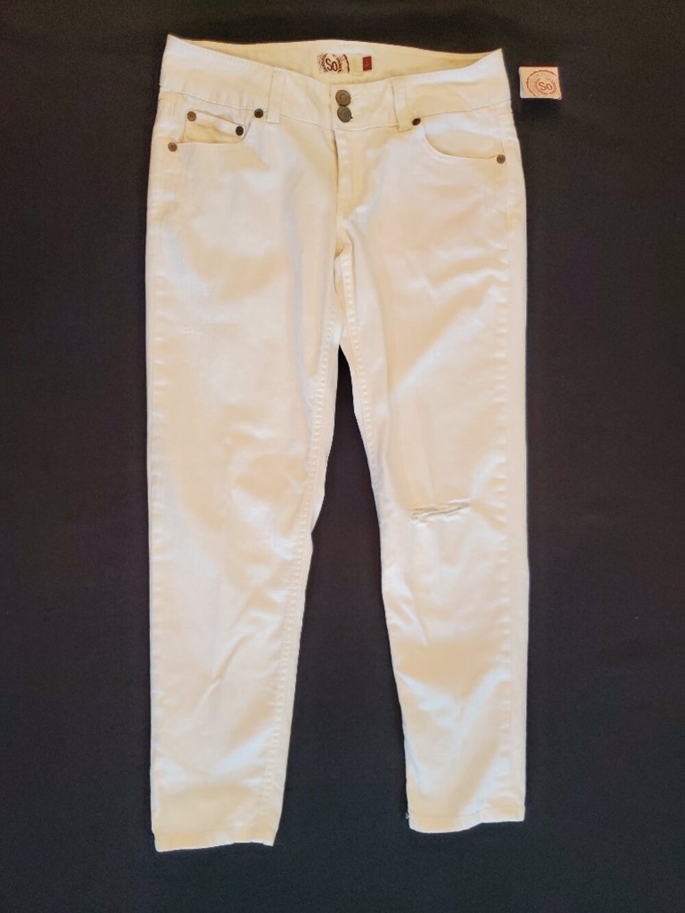 New With Tags Kohl's SO Distressed White Cuff Boyfriend Jeans Size 5